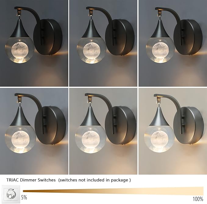 Modern Crystal Moon Wall Lamp, Globe Led Wall Light for Bedroom Living Room Hallway, 3300k Warm White | Dimmable | Chrome