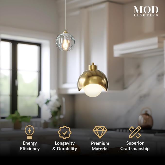 MOD LIGHTING Diana | Modern Gold Pendant Light Fixtures, Hanging Lights for Kitchen Island, Bedroom Lighting for Tracking, Dimmable LED Bulbs, 1-Pack (Gold & Crystal | 79" | Warm White)