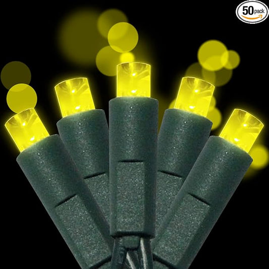 UL Listed 50 Count 5MM Wide Angle Led Christmas Lights Set,Outdoor Mini Led String Lights for Garden Patio Trees Lighting Decorations,17 Feet Green Wire (Yellow Color)