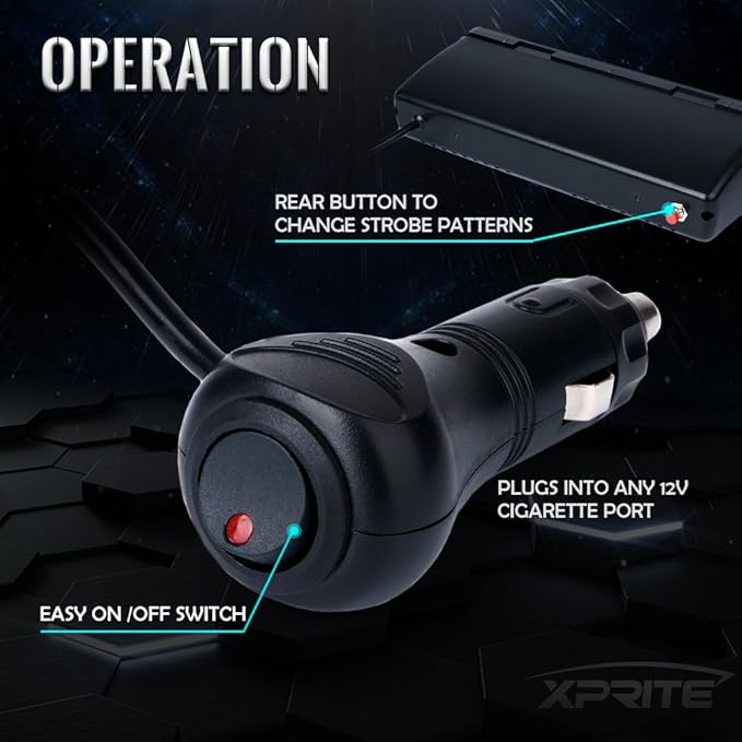Xprite Red LED Emergency Dash Strobe Light, Interior Windshield Safety Warning Firefighter Lights w/Suction Cups, 12V Windshield Visor Light Bar for Police Ambulance EMS Patrol Vehicles Fire Trucks