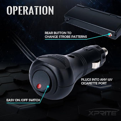 Xprite Green LED Emergency Dash Strobe Light, Interior Windshield Safety Warning Traffic Lights w/Suction Cups, 12V Windshield Visor Light Bar for Postal Law Enforcement Volunteer POV Vehicles Trucks