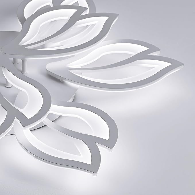 28" White Modern Flower Dimmable Ceiling Light Fixture, 9 Leaves Low Profile Flush Mount Ceiling Light for Living Room Dining Room Bedroom