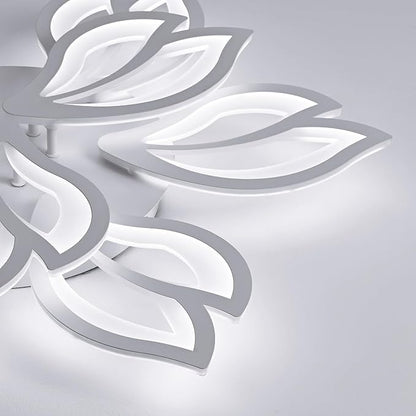 28" White Modern Flower Dimmable Ceiling Light Fixture, 9 Leaves Low Profile Flush Mount Ceiling Light for Living Room Dining Room Bedroom