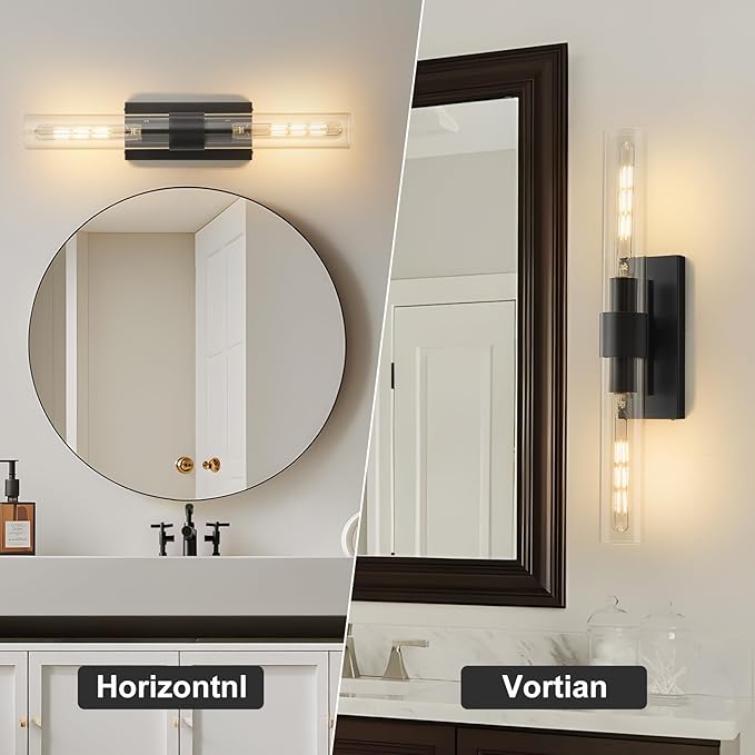 23" Brass Wall Sconce with Clear Glass Shade - Rust-Resistant Vintage Light, E26 Indoor Sconce, Decorative Lighting for Bathroom Living Room Stairway Fireplace Bedroom (Black)