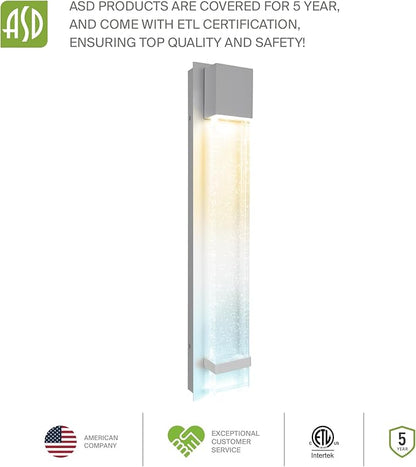 ASD LED 24" Bubble Glass Wall Light Fixture, Outdoor & Indoor Seeded Sconce | 3CCT, Waterproof, Dimmable, ETL Listed | 20W 600LM 3000-5000K 100-277V | Exterior Lantern, Porch Lighting | White, 4 Pack