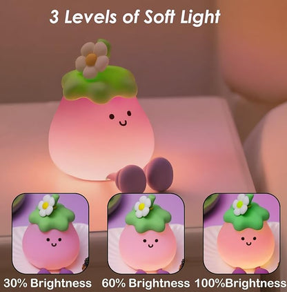 LED Eggplant Night Light for Kids, 3 Level Dimmable Nightlight, Cute Silicone Squishy Touch Lamp, Rechargeable Bedside Lamp for Bedroom Decor, Boys and Girls Gift (Eggplant)