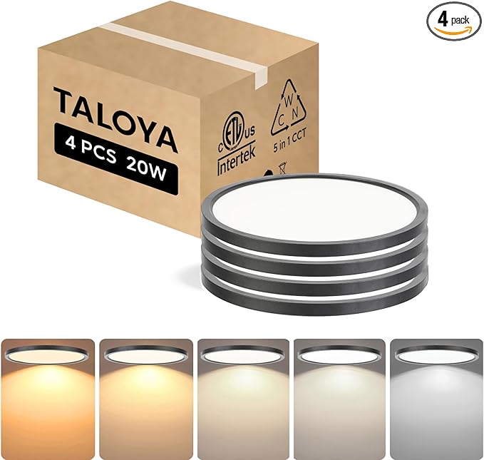 TALOYA12 Inch Flush Mount LED Ceiling Light Fixture, 4 Pack Black Ceiling Light for Bedroom Kitchen Living Room Laundry, 5 CCT Selectable, Easy to Install and Ultra Slim,Non-dimmable