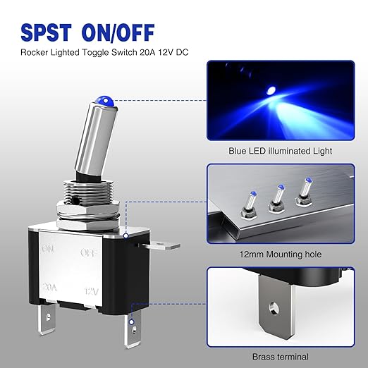 Nilight 3PCS Blue LED Toggle Switches 12V 20A 3 Pin 2 Position ON Off SPST Heavy Duty Rocker Switch for Auto Car Marine RV Vehicles Truck Boat Dash