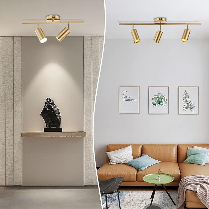 BOKT Gold Flush Mount Tracking Light Kit 3 Light Wall Decorative Lamp Modern Close to Ceiling Light Adjustable Track Lighting for Kitchen Island Living Room Bedroom