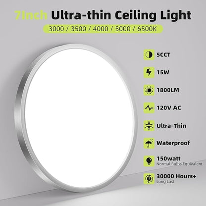 hepside 2PACK Flush Mount LED Ceiling Light Fixture 5CCT 7Inch 15W & 100W Equivalent Closet Light Fixture,Small Round Slim Surface Ceiling Lamp for Hallway,Bathroom,Bedroom,Kitchen,Interior