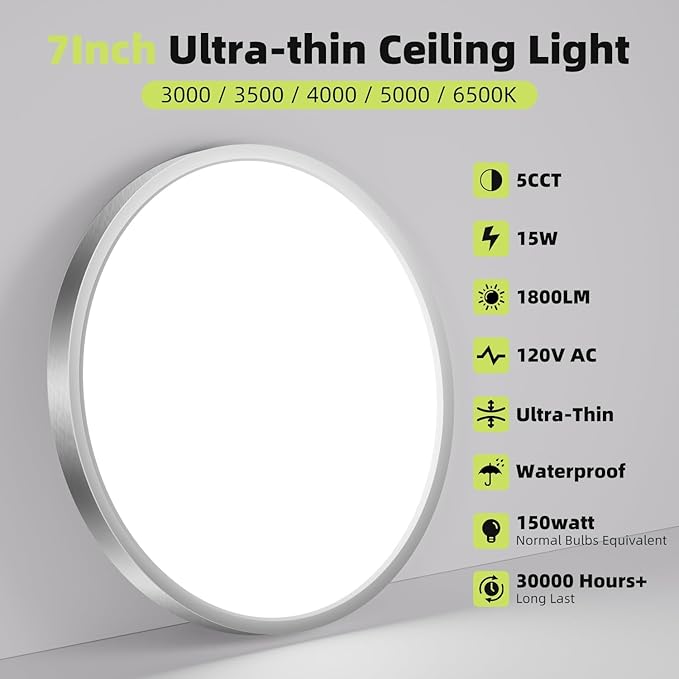 hepside 4PACK Flush Mount LED Ceiling Light Fixture 5CCT 7Inch 15W & 100W Equivalent Closet Light Fixture,Small Round Slim Surface Ceiling Lamp for Hallway,Bathroom,Bedroom,Kitchen,Interior