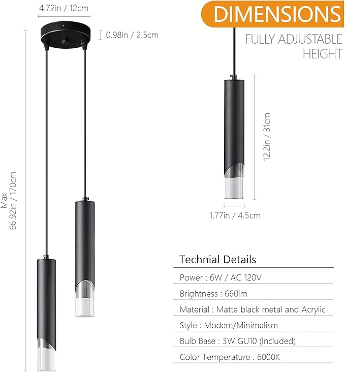 Modern Pendant Light Kitchen Light Fixture Dimmable LED Black Mini Pendant Lights Dinning Room Black Pendant Lighting for Kitchen Island Bedroom (2-Light)…