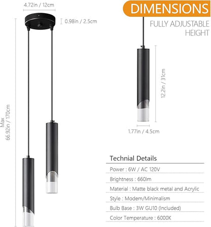 Modern Pendant Light Kitchen Light Fixture Dimmable LED Black Mini Pendant Lights Dinning Room Black Pendant Lighting for Kitchen Island Bedroom (2-Light)…
