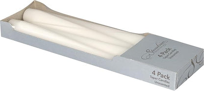 Stonebriar Tall 10" White Unscented 4 Pack Taper Candles