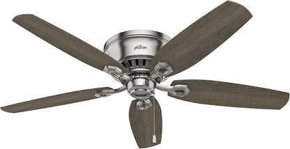 Hunter 52 inch Indoor Ceiling Fan with LED Lights - Ceiling Fan with Pull Chain, For Bedroom, Living Room, or Kitchen, Low Profile Flush Mount, No Remote, 5 Blades - Builder 51112, Brushed Nickel
