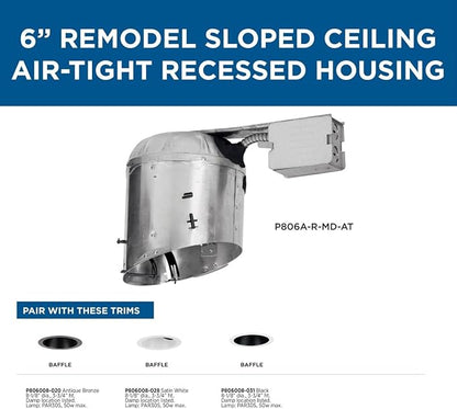 Progress Lighting P806A-R-MD-AT 6" Recessed Slope Ceiling Remodel Non-IC Housing 6" Trim
