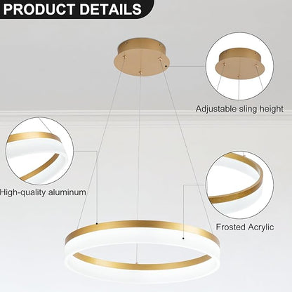 Buccleuch Modern LED Chandelier - Dimmable 19.7" Gold Round Pendant Light, Height Adjustable UL-Certified Ceiling Light for Dining Room, Kitchen Island, Living Room, Bedroom, Foyer, 6500K