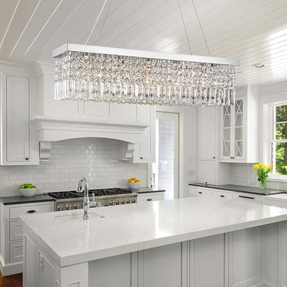 Saint Mossi 5-Lights K9 Crystal Chandelier for Dining Room, Rectangular Pendant Light Fixture for Kitchen Island, Raindrop Flush Mount Ceiling Light Fixture,H9 x W10 x L31, Chain Adjustable