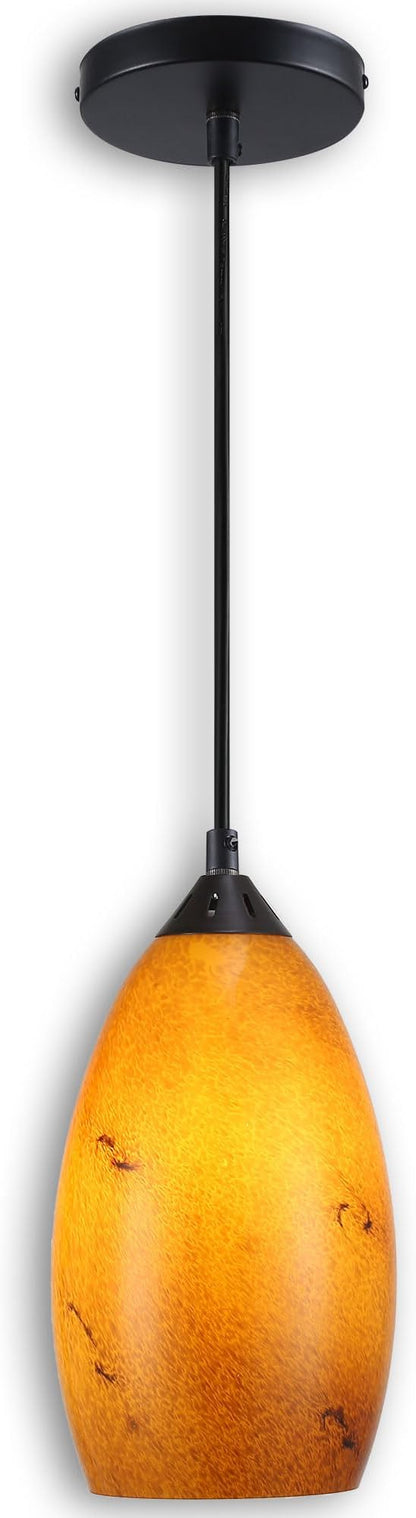 Pendant Lighting, Modern Handblown Amber Color Glass, Oval Art Shade Hanging Light, Oil Rubbed Bronze Finish for Kitchen, Dining Room, Foyer Decor 4.25" L x 5.5" W x 9" H Shade (1 Pack)