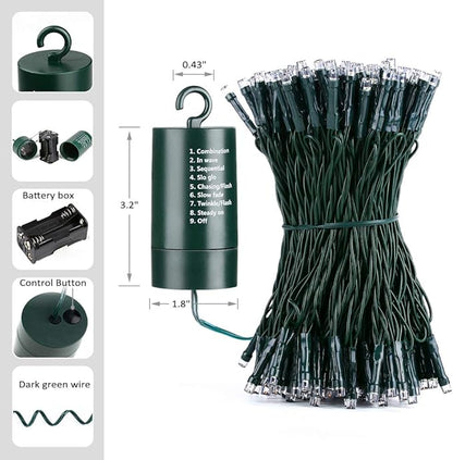 Joomer Battery Christmas Lights, 66ft 200LED Fairy Lights Battery Operated Timer 8 Modes Waterproof for Outdoor Home Garden Party Holiday Christmas Trees Decoration (Warm White)