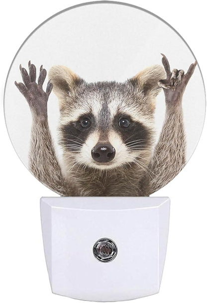 EKOBLA Raccoon Plug-in Night Light, Cute Rock & Roll Raccoon Animal LED Nightlight with Auto Sensor for Adults, Kids & Fun Home Decor