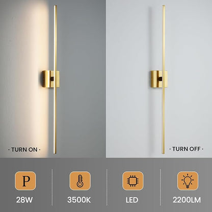 Gold Bathroom Light Fixtures Over Mirror - 39 Inch Dimming Bathroom Vanity Light 28W 3500K LED Vanity Light Bar Modern Wall Sconce Lighting for Mural