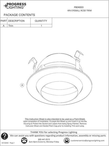 Progress Lighting P804003-028 4" LED Recessed Eyeball Trim Satin White (P804N Series)