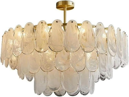 24in Gold Crystal Chandelier Modern Pendant Lighting 6-Light Round Crystal Chandeliers for Kitchen Island Cloud Glass Multi-Tier Light Fixture for Dining Room, Living Room, Kitchen