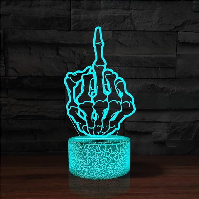 Middle Finger Night Light,16 Colors Remote Control & Smart Touch Dimmable 3D Illusion Bedside Lamp,Bedroom Decoration Birthday Christmas Toy Gift for Kids Boys Girls Friends