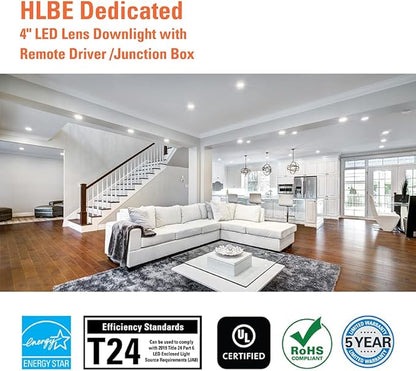 HALO HLBE 4 in LED Canless Recessed Lights 12-Pack, 3000K, 600 Lumens, Wet Location, Dimmable, Ultra-Slim 1/2 in Profile Ceiling Downlights for New Construction and Remodel - HLBE4069301EMWR-12PK