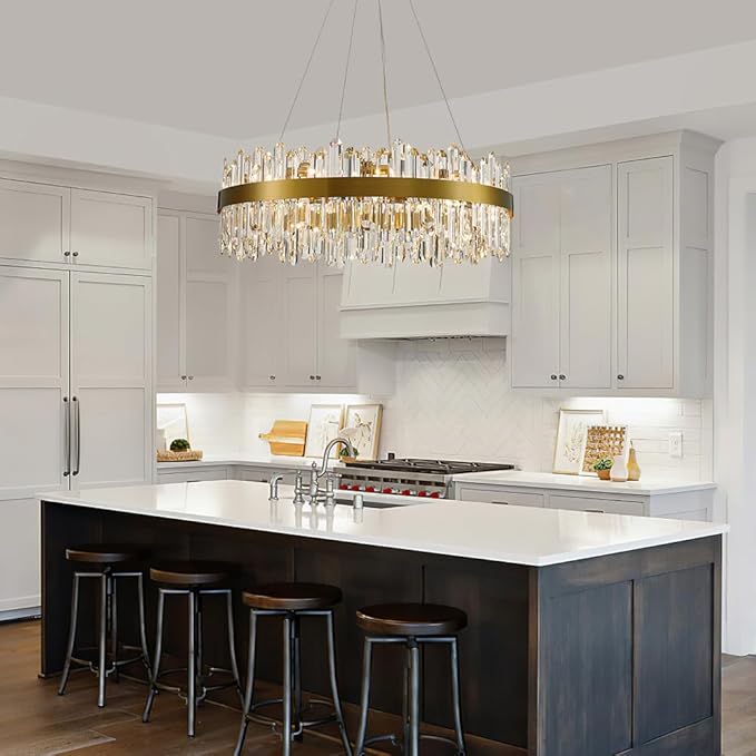 Gold Modern Oval Crystal Chandelier, 24-Lights Luxury Chandeliers Modern 2-Tiers K9 Crystal Chandelier Pendant, Light Fixture G9 Lights for Dining Living Room Entryway Kitchen Dia 30 inch