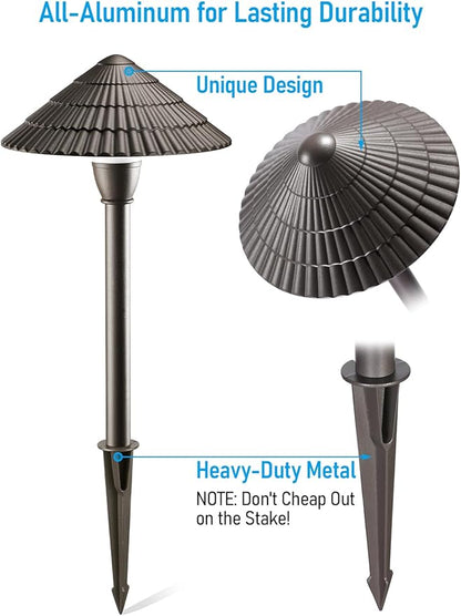 LEONLITE LED Low Voltage Landscape Lights, 3W Cast-Aluminum 12-24V Pathway Light, 5000K Daylight Waterproof Path Lights, ETL Listed Landscape Lighting Wired for Yard Lawn, Bronze, Pack of 4