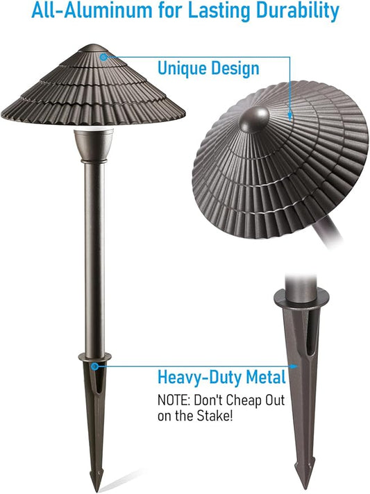 LEONLITE 12-Pack LED Low Voltage Landscape Lights, 3W Cast-Aluminum 12-24V Pathway Light, 5000K Daylight Waterproof Path Lights, ETL Listed Landscape Lighting Wired for Yard Lawn, Bronze
