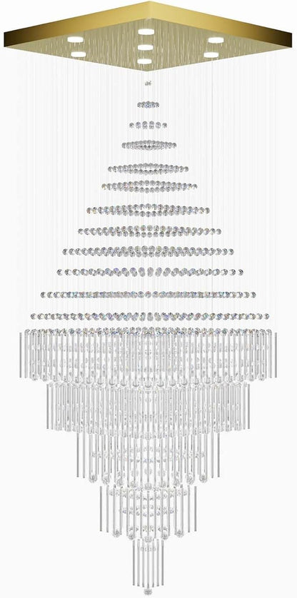 D40''X H100'' Extra Large Chandeliers for High Ceilings Crystal Raindrop Gold Chandeliers Large Villa Chandelier Entrance Foyer Square Ceiling Light LED Dimmable 2700K-6000K 16 led bulbs include