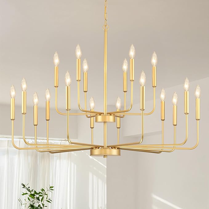 Gold Chandeliers for Dining Room Light Fixture Over Table, Modern Farmhouse Chandeliers for Living Room,18-Lights Industrial Metal Candle Lighting Fixtures for Entryway Kitchen Island Foyer