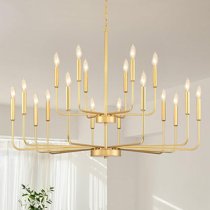 Gold Chandeliers for Dining Room Light Fixture Over Table, Modern Farmhouse Chandeliers for Living Room,18-Lights Industrial Metal Candle Lighting Fixtures for Entryway Kitchen Island Foyer