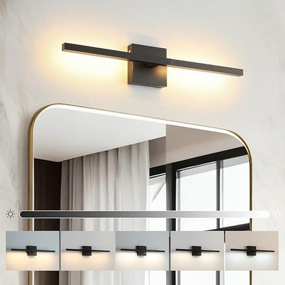 Brushed Black Vanity Light 24 Inch Modern Bathroom Light Fixtures 16W Wall Vanity Lamp Over Mirror, Dimmable 5CCT LED Wall Sconce for Bedroom Cabinets