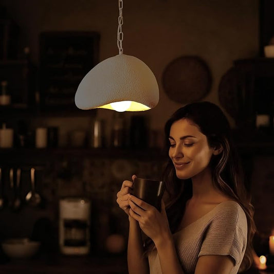 Wabi Sabi Pendant Lights,9.8in White Modern Pendant Light Resin Hanging Lamp Kitchen Island Lighting Modern Japandi Chandelier for Dining Room Bedroom Hallway Foyer