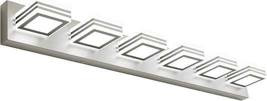 SOLFART Modern LED Vanity Lights Fixtures: 6 Lights Acrylic LED Brushed Nickel Vanity Lights for Bathroom 39inch 5CCT