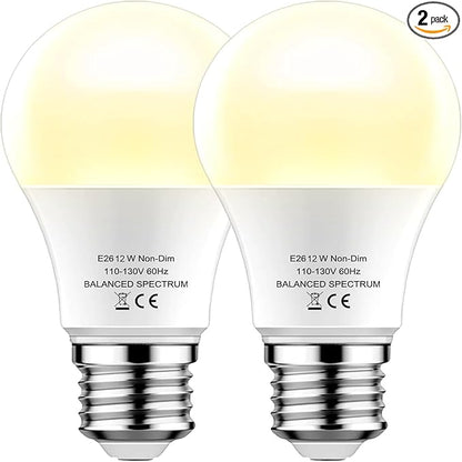 Grow Lights Bulbs for Indoor Plants Full Spectrum，LED Grow Light Bulb A19，Plant Light Bulbs E26 Base，12W Grow Bulb 100W Equivalent, for Indoor Plants，Flowers, Garden (DA-A19, A19-2PACK)
