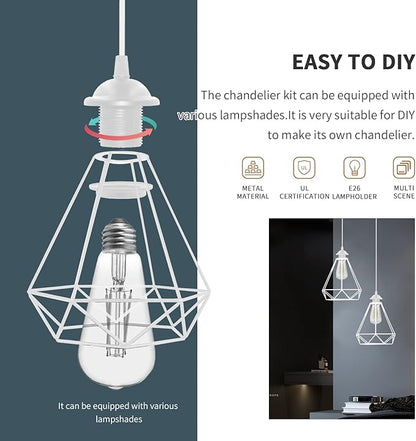 Industrial Mini Pendant Light Kit, Edison Retro Pendant, UL E26 Lamp Socket Vintage Pendant Light Cord, Mini Ceiling Hanging Light Fixtures, Adjustable Hanging Light Kit for Kitchen (White)