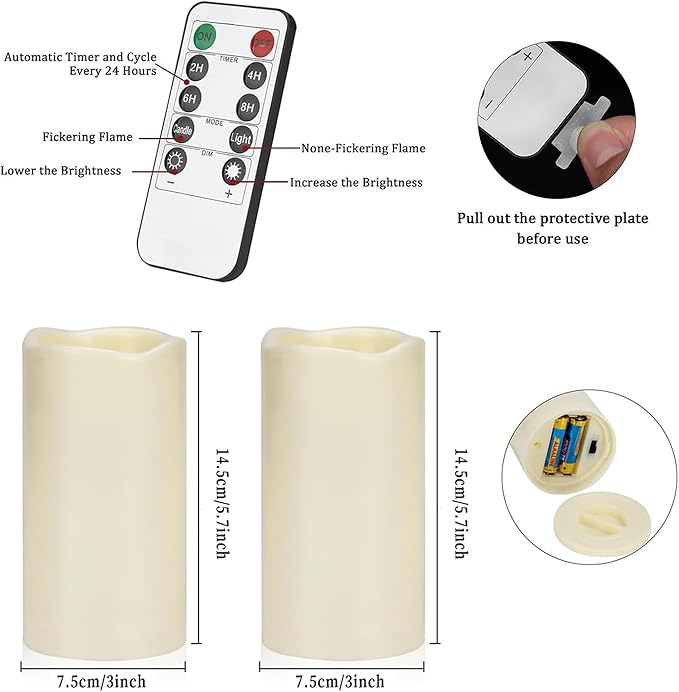 Artmarry 12 Pack Flickering Flameless Candles Large (D 3" x H 6") LED Candles Fake Pillars Outdoor Indoor Battery Operated Candles with Remote for Home Wedding Christmas Holiday Décor (12 Pack)