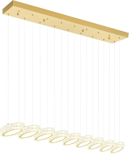 Rectangular Crystal Chandelier for Dining Room Pendant Chandelier for Kitchen Modern Linear Crystal Chandeliers Over Table Gold 9 Lights