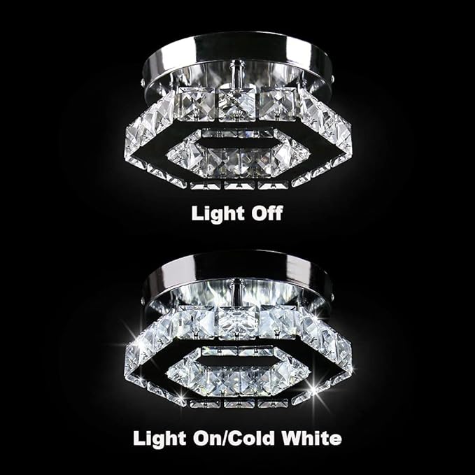 Mini Chandelier Crystal LED Ceiling Light Fixture Modern Pendant Lamp Semi Flush Mount Crystal Ceiling Lighting for Hallway Staircase Staircase Kitchen Bedroom Dinning Room(Cool White)