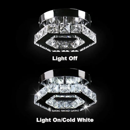 Mini Chandelier Crystal LED Ceiling Light Fixture Modern Pendant Lamp Semi Flush Mount Crystal Ceiling Lighting for Hallway Staircase Staircase Kitchen Bedroom Dinning Room(Cool White)
