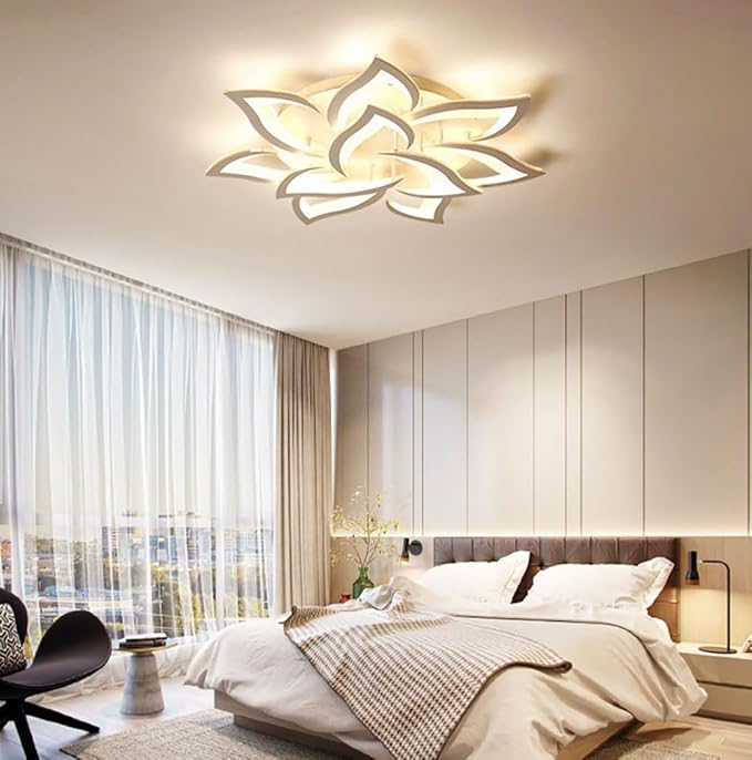 Modern LED Ceiling Light 80W Dimmable 10-Flower Chandelier with Remote Control 33.4in for Bedroom Living Room Dining Room Office Entryway Kitchen