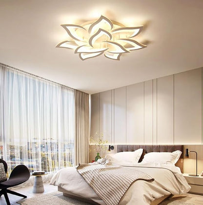 Modern LED Ceiling Light 80W Dimmable 10-Flower Chandelier with Remote Control 33.4in for Bedroom Living Room Dining Room Office Entryway Kitchen