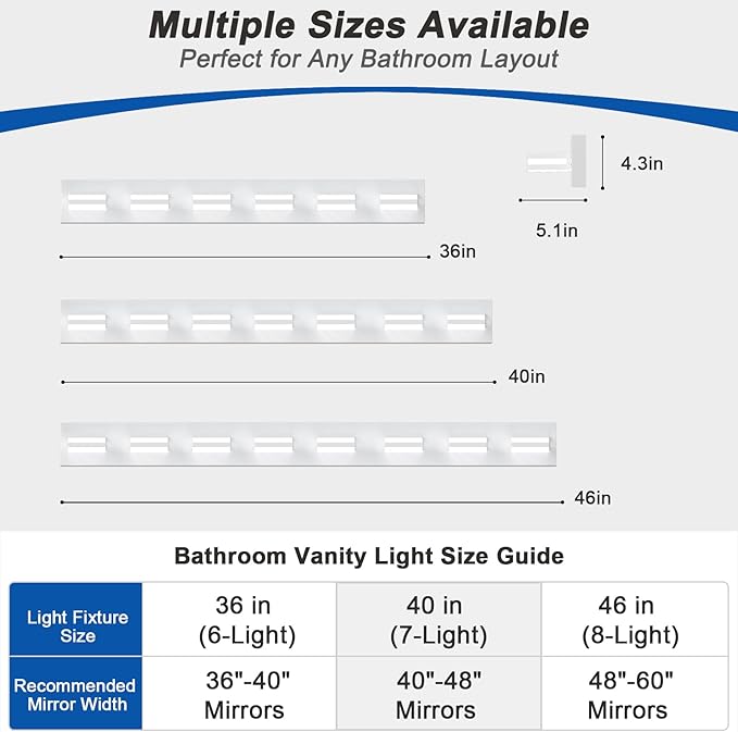 IZORRO LED Modern Bathroom Lights Fixtures(6-Light,Dimmable,360°Rotate),Matte White Acrylic Wall Lighting,Vanity Lights for Bathroom Over Mirror - 6000k 36In （No Assembly Required）