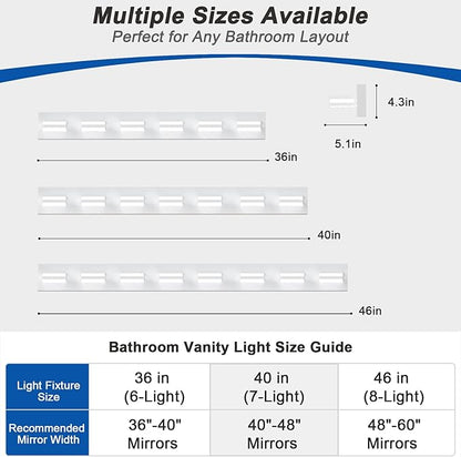 IZORRO LED Modern Bathroom Lights Fixtures(6-Light,Dimmable,360°Rotate),Matte White Acrylic Wall Lighting,Vanity Lights for Bathroom Over Mirror - 6000k 36In （No Assembly Required）