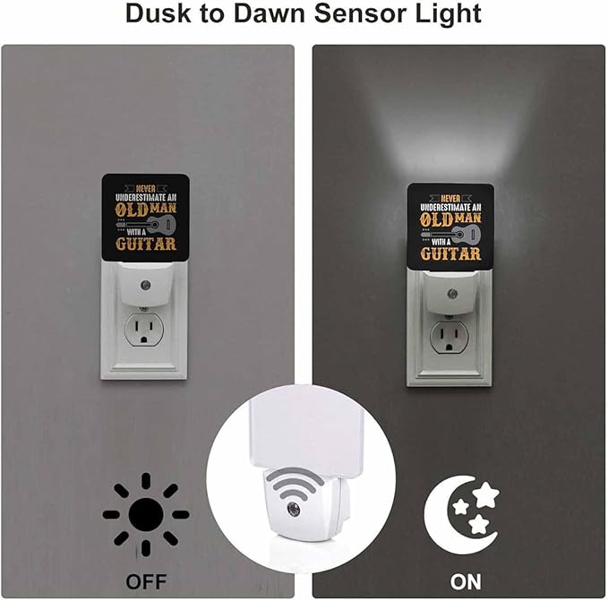 LED Night Light,Guitar Saying Quotes LED Night Light Plug into Wall with Dusk to Dawn Light Sensor White Energy Efficient Nightlight for Bedroom Bathroom Hallway Living Room Kitchen